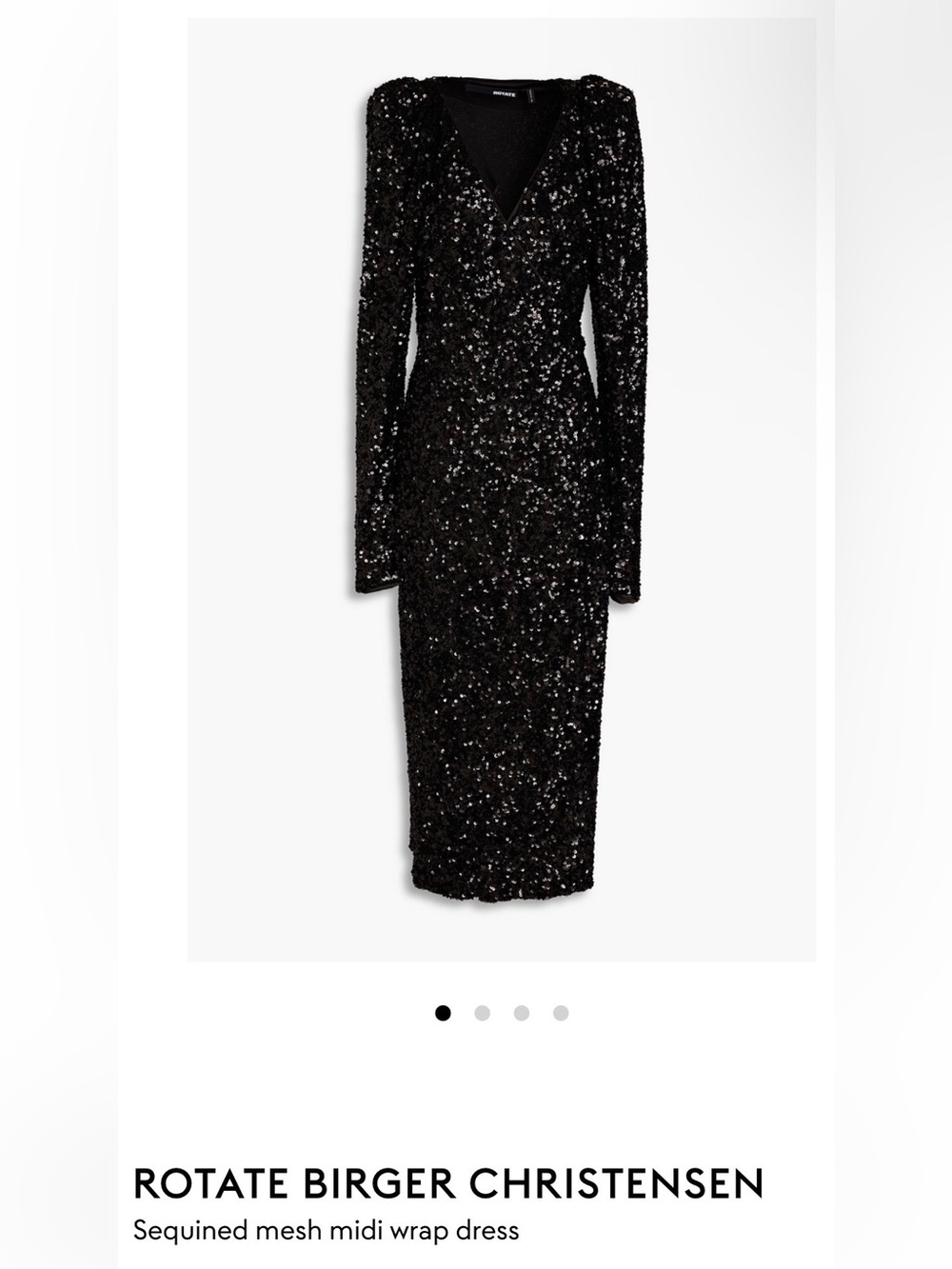 ROTATE-Black Sequin Long-Sleeve Wrap Dress, size XS